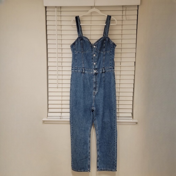Revolve x We The Free Kensington Jumpsuit Blue Denim Size 14 Free People Retro - Picture 1 of 7